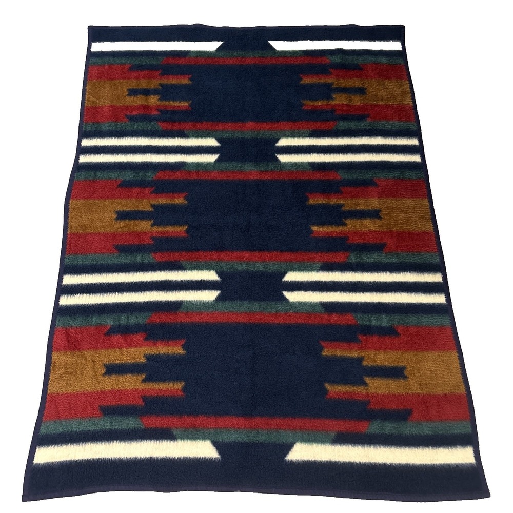 Vtg Biederlack Throw Blanket Southwest Aztec Camp Bonfire Reversible 72" X 56"